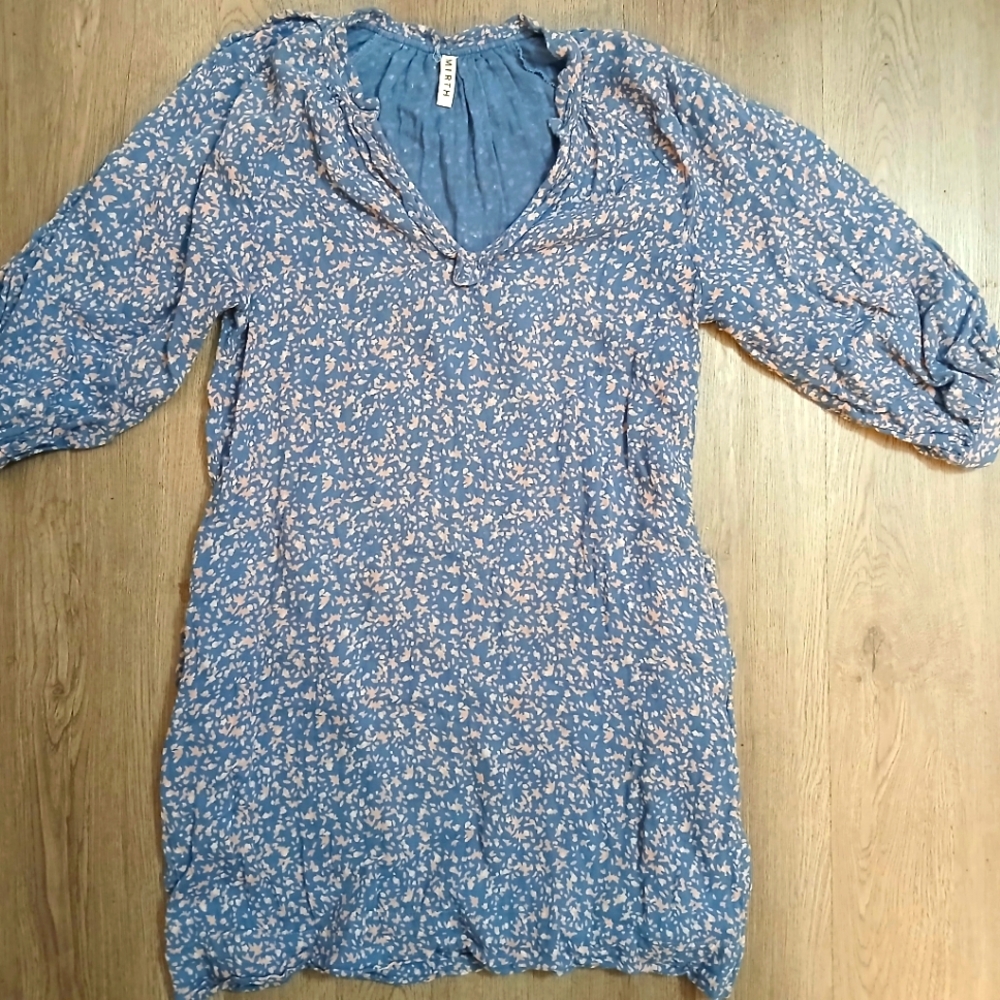 Blue Floral V-Neck Women’s Dress